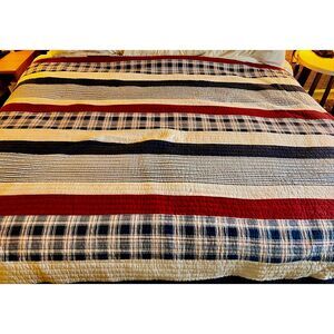 Nautical Stripe Red White and Blue Reversible Twin Size Quilt